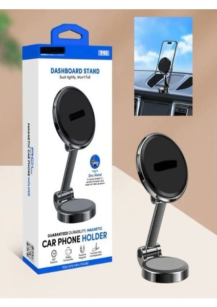 T-93 360° Dönebilen Zink Metal Çinko Alaşımlı Manyetik Araç Içi Cep Telefonu Tutucu indirimleri
