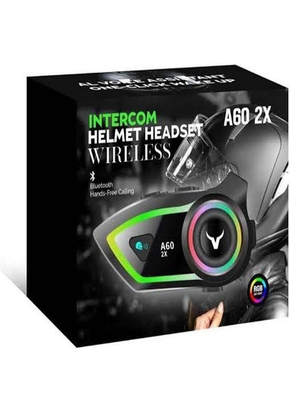 A602X IP67 Su Geçirmez 2 Kişi 300M İNTERKOM RGB Işık Wireless Motor Motosiklet Kask Kulaklığı