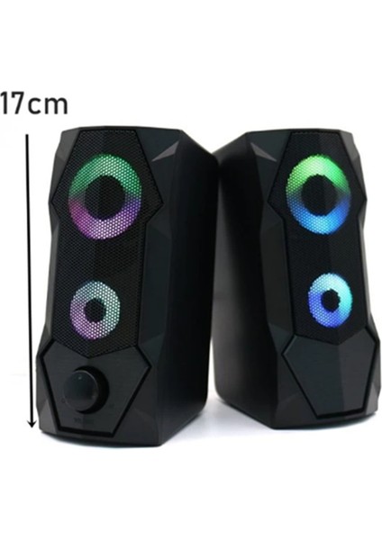 Gaming Rgb Işıklı Speaker Hoparlör 2.0 Bigisayar-Leptop Uyumlu Yüksek Kaliteli USB Bilgisayar Hoparlörü
