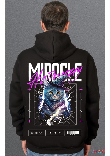 Mucize Büyücü Kedi Cat Sweatshirt Unisex Kapüşonlu Hoodie