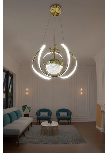 Arya Modern Taşlı Toplu LED Avize Gold-Gümüş-Krom