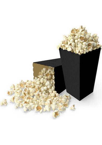 Parti Aşkı Siyah Mısır Kutusu - 8 Adet Karton Popcorn & Cips Kutusu 8*11,5 cm