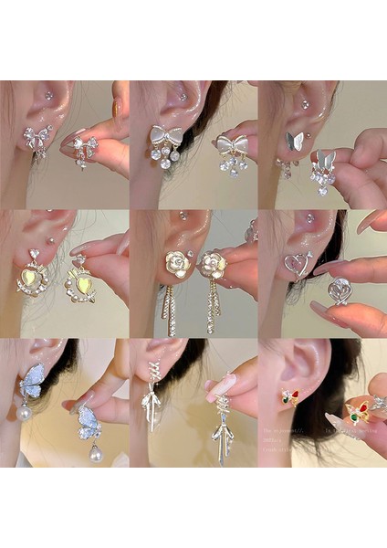 XIAOMEI925 Gümüş Iğne Yay Küpe Kore Tarzı Küpeler Üst Düzey Küpeler Niş Inciler Çok Yönlü Mizaç Küpeleri (Yurt Dışından) fiyatları