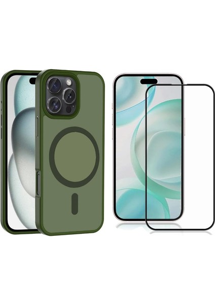 iPhone 16 Pro Max Kılıf Magsafe Özellkli Mat Sio Kapak + Tam Kapatan Ekran Koruyucu