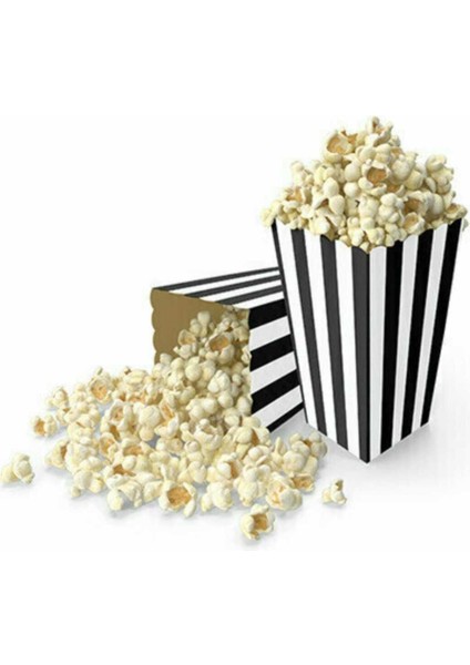 Parti Aşkı Siyah Beyaz Mısır Kutusu - 8 Adet Popcorn Kutusu 8*11,5 cm