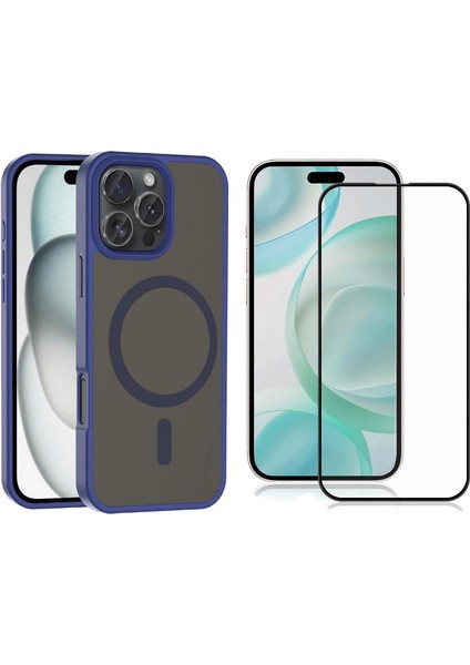 iPhone 16 Pro Max Kılıf Magsafe Özellkli Mat Sio Kapak + Tam Kapatan Ekran Koruyucu