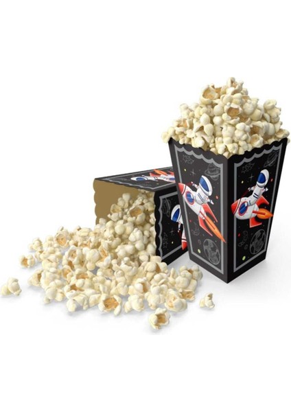 Parti Aşkı Uzay Temalı Astronot Mısır Kutusu - 8 Adet Karton Popcorn & Cips Kutusu 8*11,5 cm