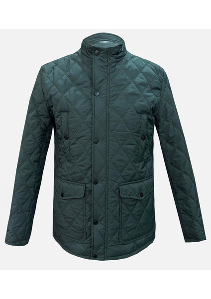 Slim Fit Yeşil Kapitone Hakim Yaka Erkek Mont