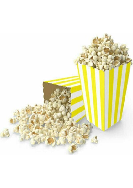 Sarı Beyaz Mısır Kutusu - 8 Adet Karton Popcorn & Cips Kutusu 8*11,5 Cm