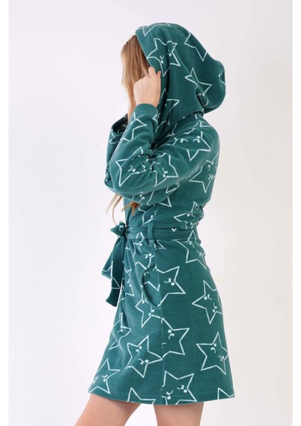 Kadın Polar Kapüşonlu Kısa Yeşil Sabahlık C4T4N0O403 modelleri