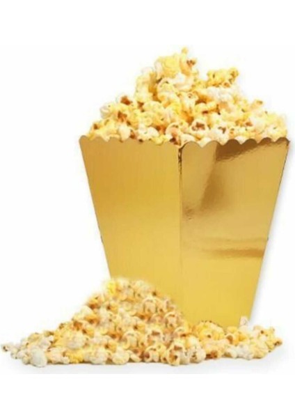 Parti Aşkı Metalik Parlak Gold Renk Mısır Kutusu - 8 Adet Karton Popcorn & Cips Kutusu 8*11,5 cm