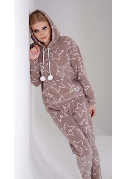 Kadın Uzun Kol Polar Kapüşonlu Espresso Pijama Takım C2T4N0O403 fiyatları
