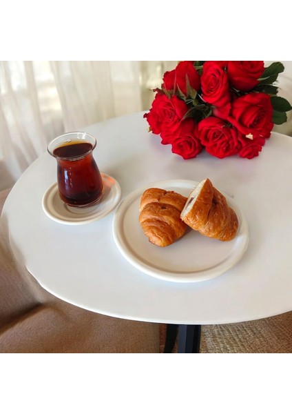 Metal Sunum Tepsisi Metal Çay Tabağı Set- 6 Adet Çay Tabağı ve 6 Adet Sunum Tepsisi Sunumluk Tabak