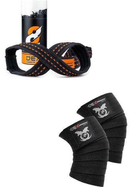 Ağırlık Kaldırma Kayışı 8 Loop Lifting Straps Turuncu + Antrenman Dizliği Knee Wraps Legend 2'li Paket