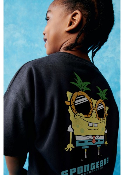 Spongebob Baskılı Siyah Çocuk T-Shırt