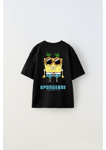 Spongebob Baskılı Siyah Çocuk T-Shırt modelleri