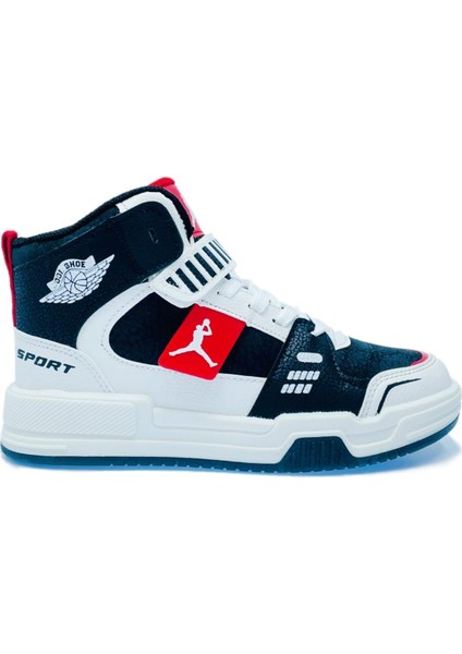 King Air Sneaker Ortopedik Çocuk Bilekli Spor Ayakkabı Siyah Beyaz Kırmızı