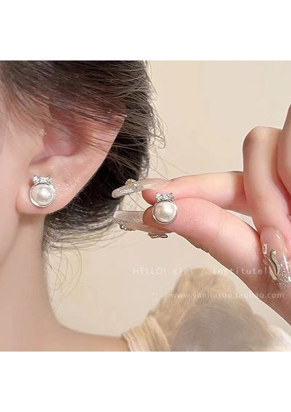 XIAOMEI925 Gümüş Iğne Yay Küpe Kore Tarzı Küpeler Üst Düzey Küpeler Niş Inciler Çok Yönlü Mizaç Küpeleri (Yurt Dışından)