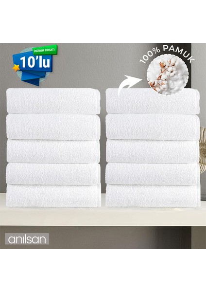 10'lu Beyaz Banyo Havlusu - 70 x 140 cm , PAMUK, Spa ve Otel Havlusu, Günlük Kullanıma Uygun