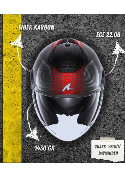 Rs Jet Carbon Ikonik Kırmızı Yarım Kask (Darkalıp)(Ece 22.06)