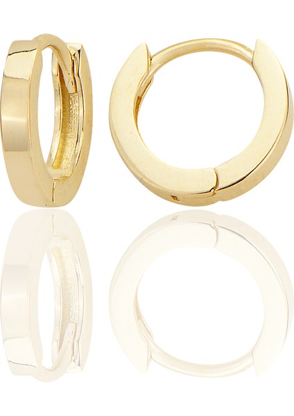 14K Altın Sade Küpe Minimalist Tasarım Küçük Boy Huggie Halka Küpe Sarı Renk