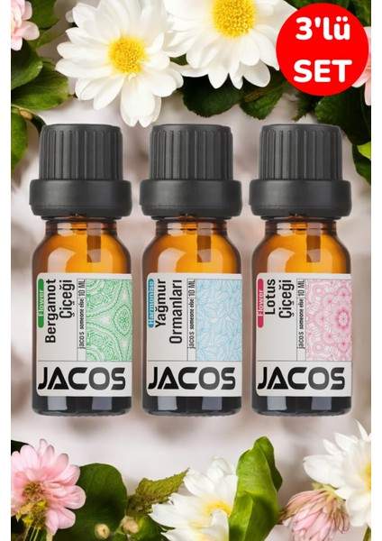 Bergamot Yağmur Ormanları Lotus Esansiyel Uçucu Yağı Difüzör Esansı Oda Kokusu 3'lü Set