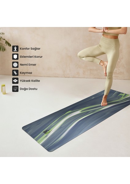 Kaydırmaz Doğal Kauçuk Yoga Matı Pilates Mat Koyu Gri Desenli