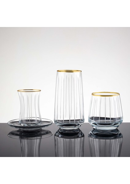 61 Parça 12 Kişilik Çubuk Gold El Dekor Kesme Cam Su Takımı​​​​​​​ modelleri