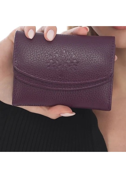 Kadın Deri Cüzdan Cüzdan Kredi Kartlıklı Para Bölmeli 12 Kartlıklı 4 Bölmeli 12.5x9.5cm Mor