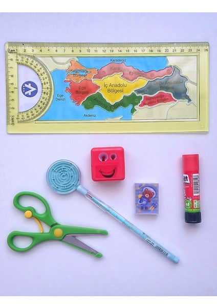 6 Parça Kırtasiye Seti Cetvel Kalem Kalemtraş Silgi Yapıştırıcı Makas fiyatları