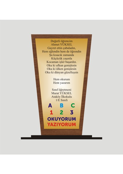 Okuyorum Yazıyorum Plaketi Ahşap Mdf Gold Levhaya Baskılı ,kişiye Özel Isim Baskısı Yapılabilir