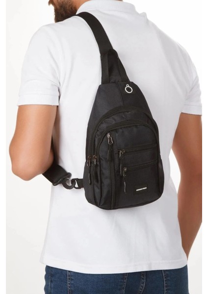 Unisex Siyah Qatro Kumaş USB Kulaklık Çıkışlı Fermuarlı Bel Göğüs ve Omuz Çantası (19X29CM) tul202 modelleri