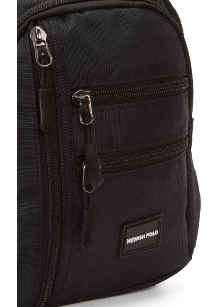 Unisex Siyah Qatro Kumaş USB Kulaklık Çıkışlı Fermuarlı Bel Göğüs ve Omuz Çantası (19X29CM) tul202