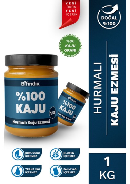 Hurmalı Kaju Ezmesi Katkısız Taze Çekim Doğal Sürülebilir Kahvaltılık %80 Kaju 1 KiloGram