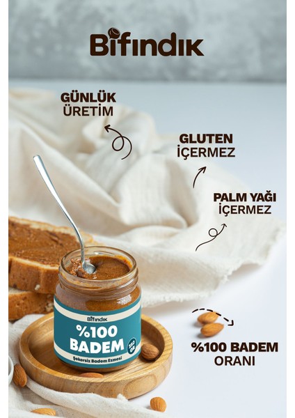 Şekersiz Badem Ezmesi Katkısız Taze Çekim Doğal Sürülebilir Kahvaltılık Badem 1 KiloGram