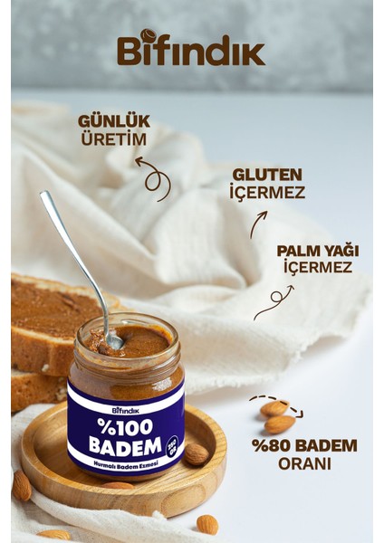 Hurmalı Badem Ezmesi Katkısız Taze Çekim Doğal Sürülebilir Kahvaltılık %80 Badem Ezmesi 250 Gram