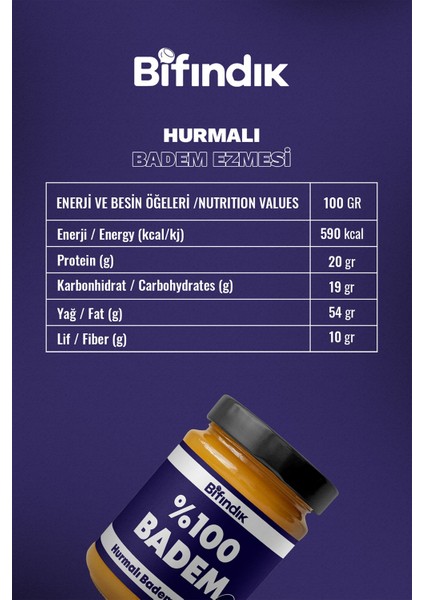 Hurmalı Badem Ezmesi Katkısız Taze Çekim Doğal Sürülebilir Kahvaltılık %80 Badem Ezmesi 250 Gram