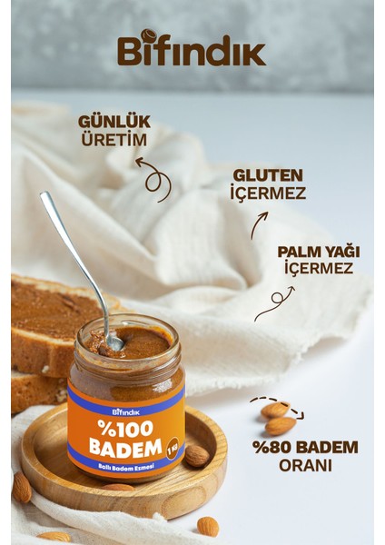 Ballı Badem Ezmesi Katkısız Taze Çekim Doğal Sürülebilir Kahvaltılık %80 Badem Ezmesi 1 KiloGram