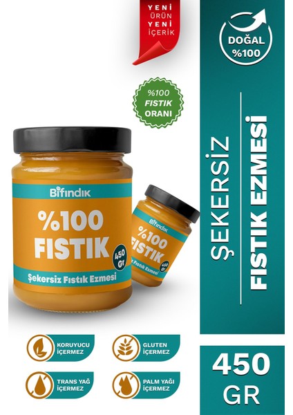 Şekersiz Fıstık Ezmesi Katkısız Taze Çekim Doğal Sürülebilir Kahvaltılık Fıstık Ezmesi 450 Gram