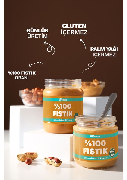Şekersiz Fıstık Ezmesi Katkısız Taze Çekim Doğal Sürülebilir Kahvaltılık Fıstık Ezmesi 450 Gram fiyatları