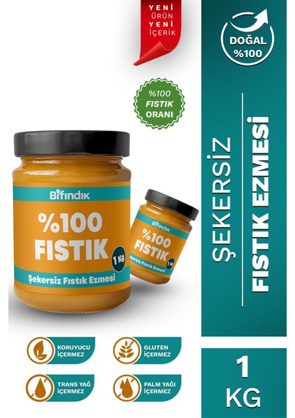 Şekersiz Fıstık Ezmesi Katkısız Taze Çekim Doğal Sürülebilir Kahvaltılık Fıstık 1 KiloGram