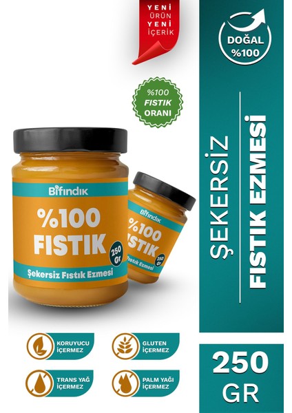 Şekersiz Fıstık Ezmesi Katkısız Taze Çekim Doğal Sürülebilir Kahvaltılık Fıstık Ezmesi 250 Gram