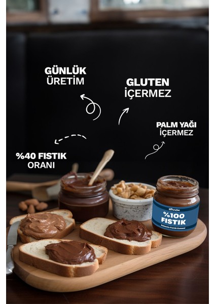 Kakaolu Fıstık Ezmesi Katkısız Taze Çekim Doğal Sürülebilir Kahvaltılık %40 Fıstık Ezmesi 250 Gram