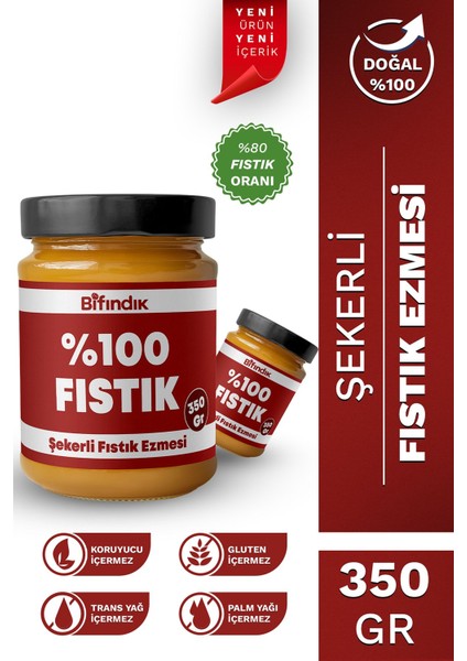 Şekerli Fıstık Ezmesi Katkısız Taze Çekim Doğal Sürülebilir Kahvaltılık %80 Fıstık 350 Gram