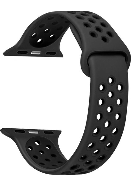 Apple Watch 10 46MM Kordon Delikli Çift Renk Silikon Siyah