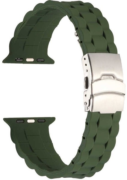 Apple Watch 10 42MM Kordon Mat Silikon Ayarlanabilir Krd 72 Koyu Yeşil