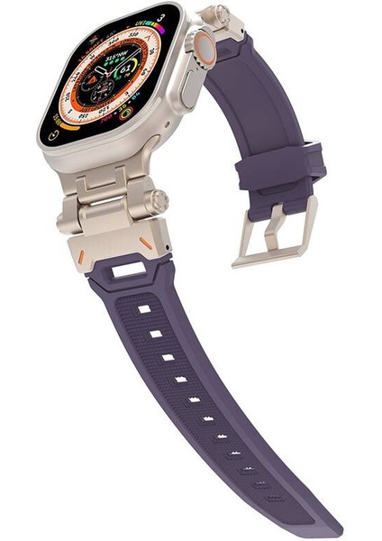 Apple Watch 10 46MM Kordon Metal Bağlantılı Tokalı Silikon Kayış KRD108 Mor fiyatları