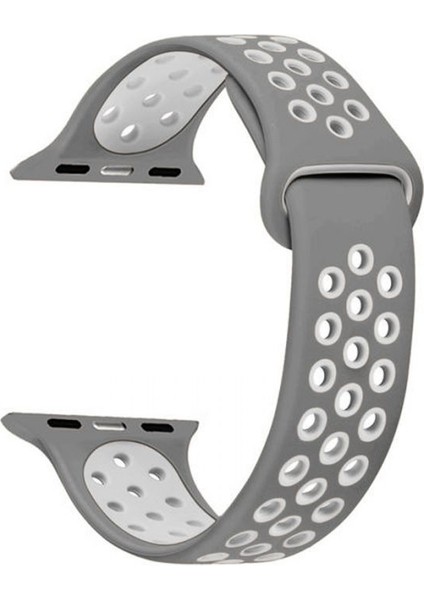 Apple Watch 10 46MM Kordon Delikli Çift Renk Silikon Gri