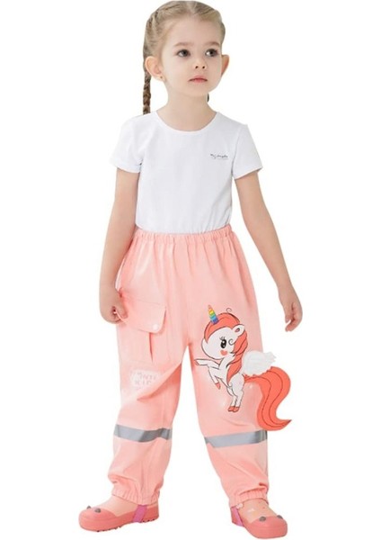 Sugeçirmez Unicorn Aplike Cepli 3D Şirin Kız Çocuk Yağmur Pantolonu fiyatları