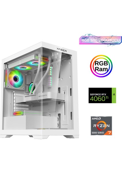 XSR905 Ryzen 7 5700X 16GB Ram 512GB M.2 Nvme SSD 8gb RTX4060TI Sıvı Soğutma Oyun Bilgisayarı